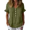 Women’s Casual Button Front Ruffle Sleeve Shirt Loose Fit Cotton Linen Blouse Relaxed Fit V Neck Top for Daily Wear
