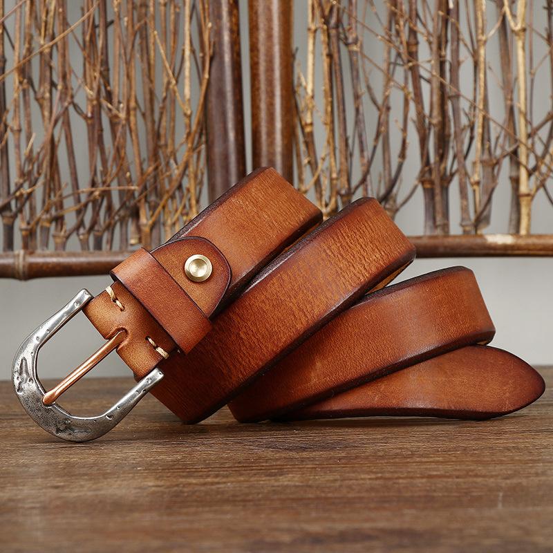 

Мужской кожаный ремень Amekaji American Retro Manual из утолщенной коровьей кожи с пряжкой из нержавеющей стали, мужской ремень из натуральной кожи 125cm