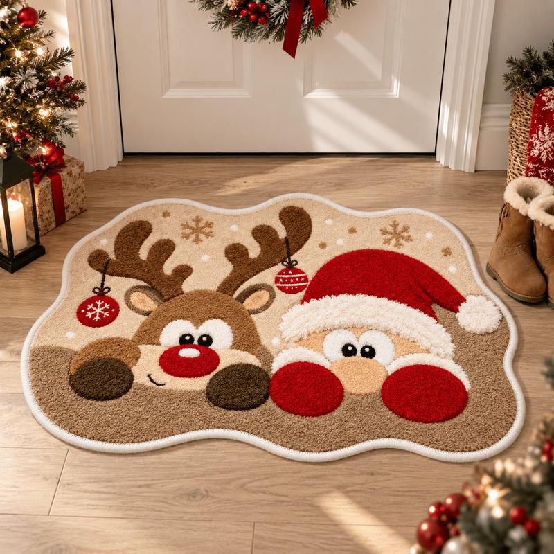 Cartoon Christmas Alien Pattern Area Rug Santa Claus Deer Entry Door Mat Soft Anti-Slip Bedroom Carpet Holiday Home Decor