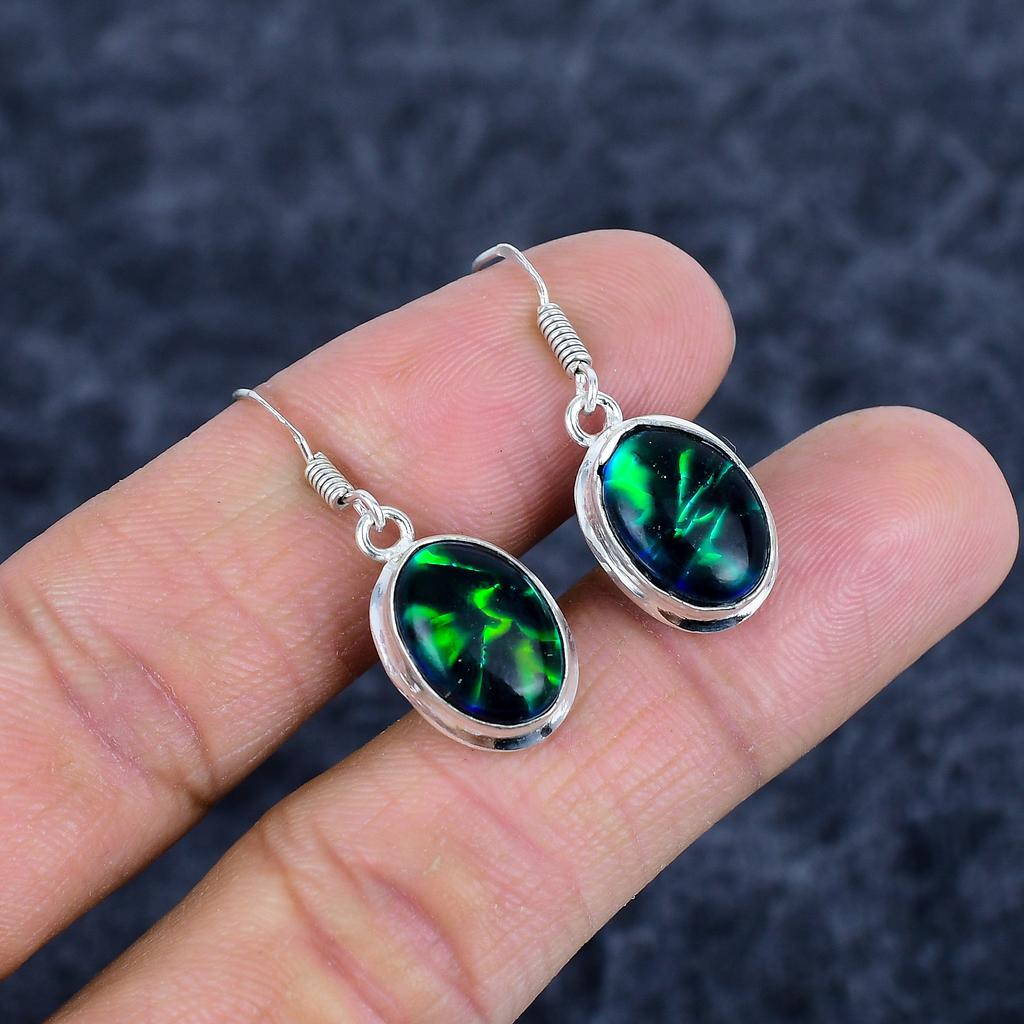 Green Triplet Opal Gemstone 925Sterling Silver Jewelry Earring 1.38" M-3144