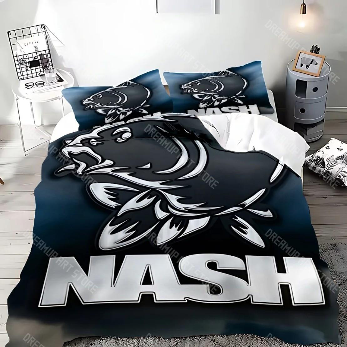 

3D printed Fishing Nash Bedding Set Adult Boy Girl Nash logo Duvet Cover PillowcaseBedroom Decoration Gift Single Double Large EU Single 90x200cm