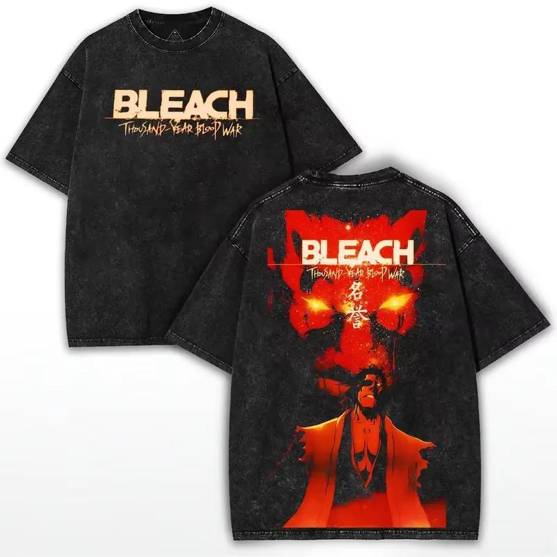 Hot Anime BLEACH Zaraki Kenpachi Graphic Print TShirt Men Women Retro Washed Cotton Harajuku Style Top Oversized Summer New Tee