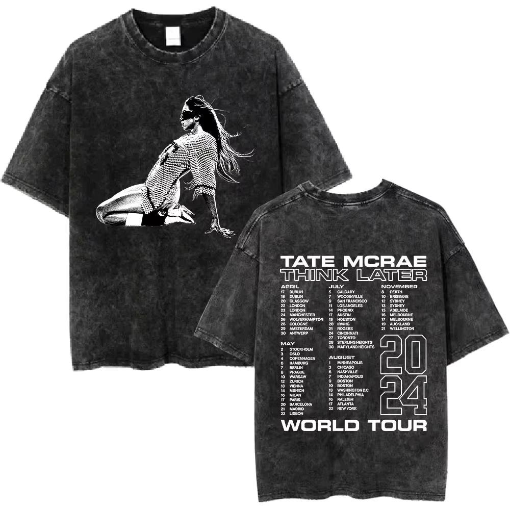 Tate McRae Graphic T Shirt Washed Black Y2K Streetwear Unisex Tee S-XXL L