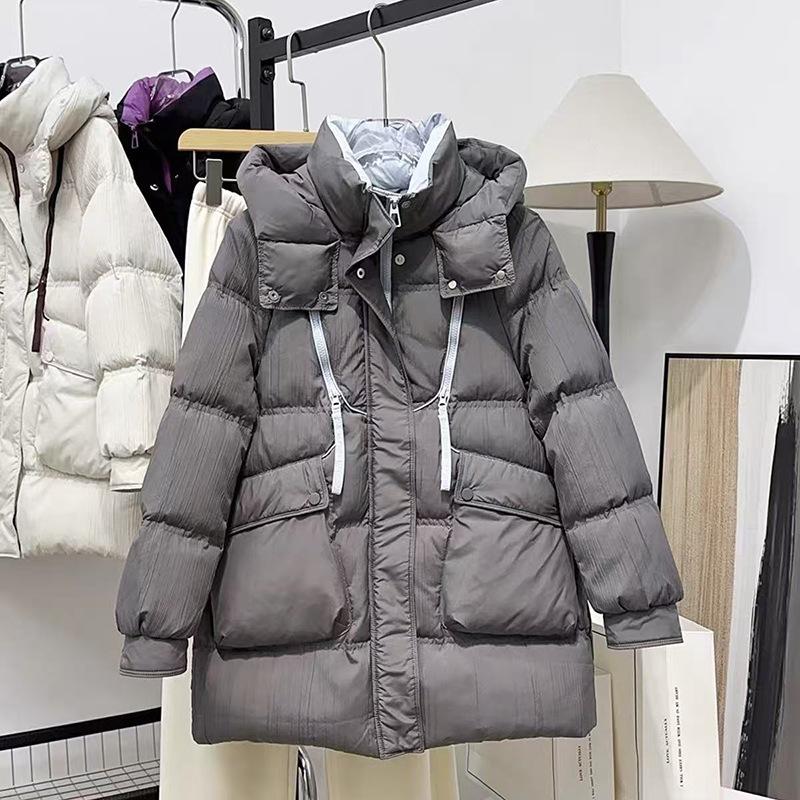 Trendy Brand Contrasting Color White Duck Down Medium and Long Down Jacket Women's Winter Fashion Hooded Thickened Foreign Jacket Burst