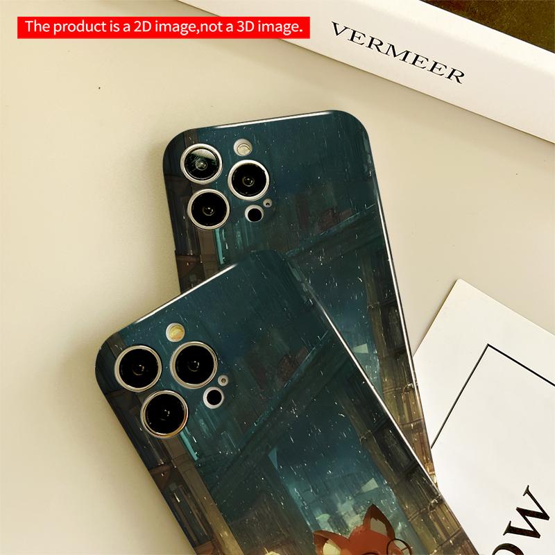 2DFlat Fox Reading in Rainy Library All inclusive film hard iPhone case, compatible with iPhone 18 Pro Max 17 16 15 14 13 12 11