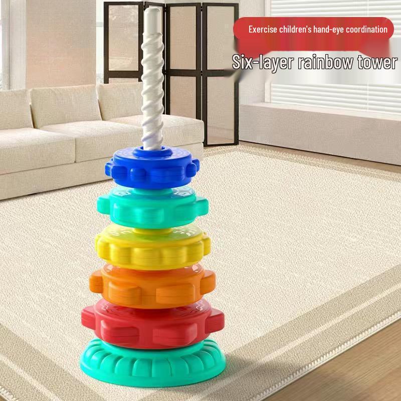 Colorful Baby Stacking Rings - Rainbow Spinner Tower Educational Toy for Infants and Toddlers