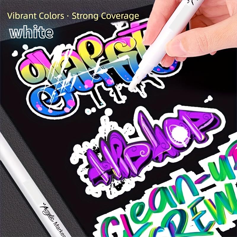 15pcs White Acrylic Marker Pens - Waterproof, Quick-Dry Art Markers for Drawing, Sketching, and Coloring, Sleek White Markers