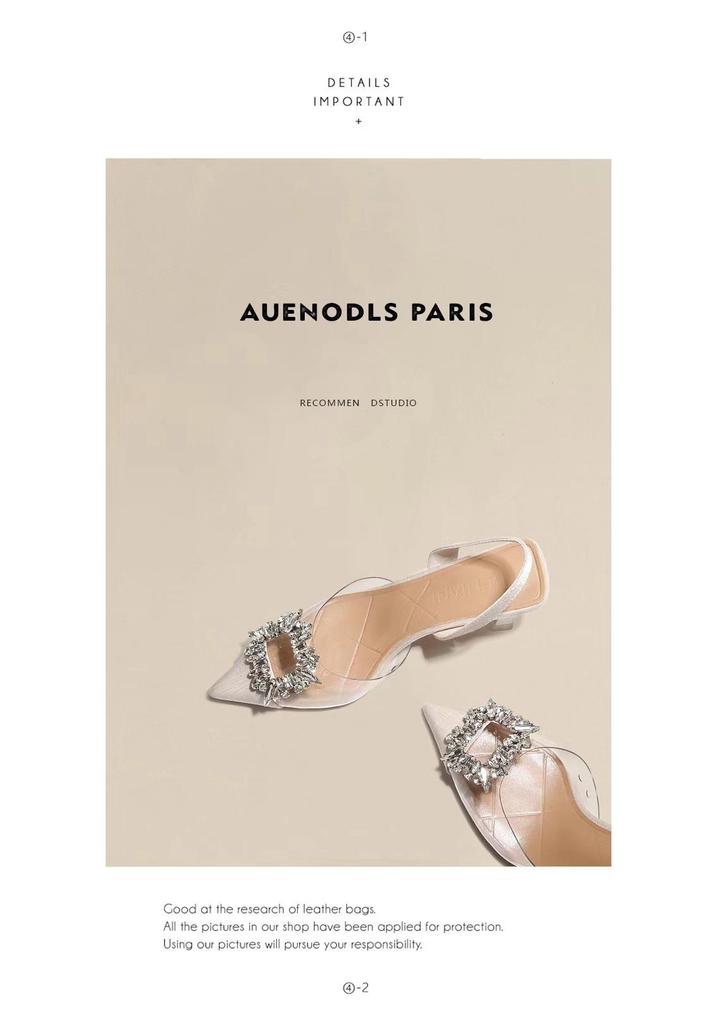2025 Fashion Rhinestone Buckle Transparent Strap Pointed Toe High Heel Sandals for Women
