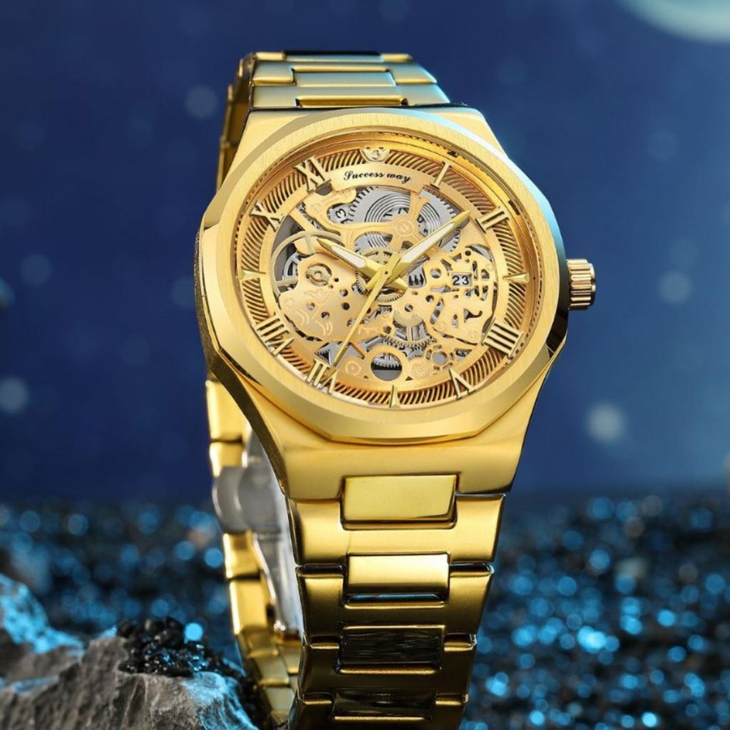 New Fashion Men's Business Hollow Non-mechanical Watch Steel Band Large Dial Fashion Roman Number