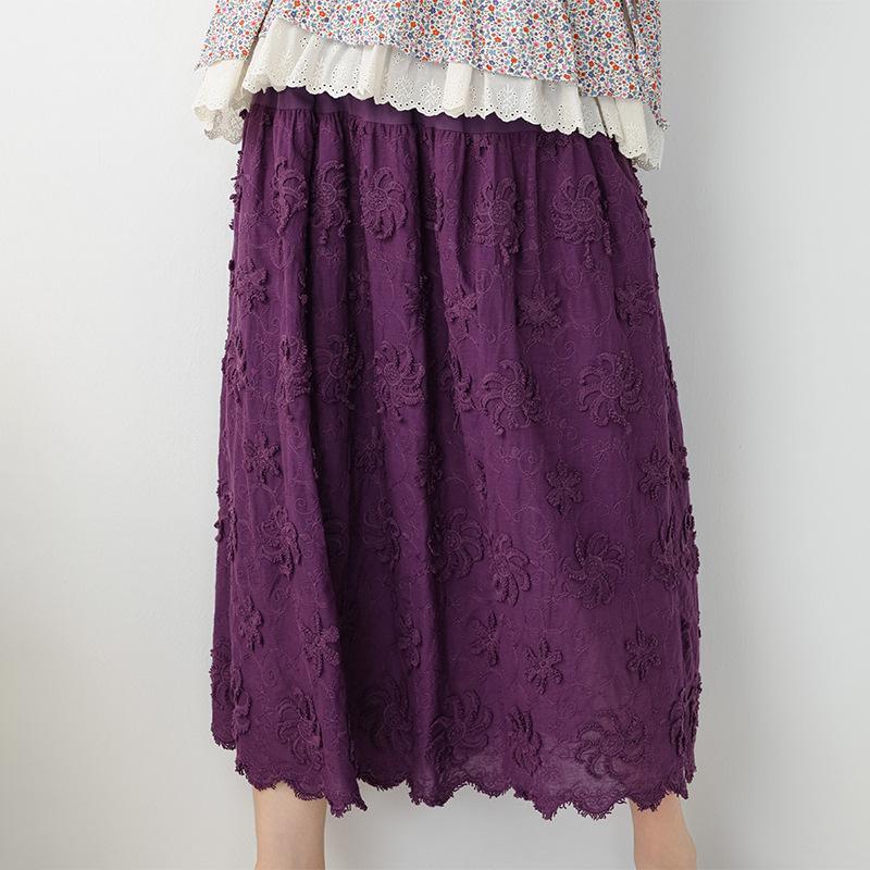 

Mori Girl 3D Floral Embroidered Mid-Length Skirt with Lining – Casual & Versatile One size фіолетовий