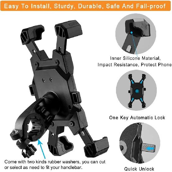 2025 Upgraded Bike Phone Mount, Easy Tall And Quick Release Bicycle - Motorcycle Handlebar Phone Mount Holder, Bike Phone Holder For IPhone And More