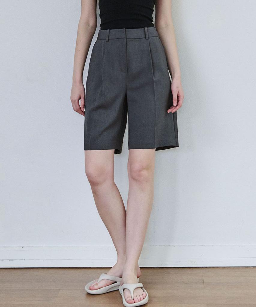 MALOUPE 2211 Single-Pleat Half Pants (Dark Gray)