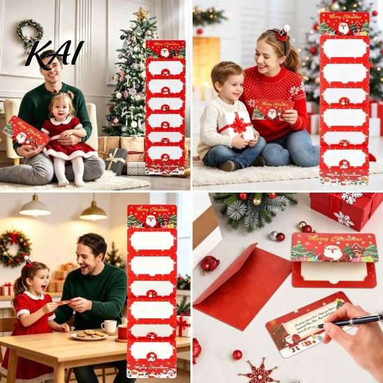 Christmas Surprise Pull-out Card Cash Gift Envelopes, 6 Slots Foldable Money Holder, DIY Holiday Envelope Booklet for Xmas Parties, Family Gatherings