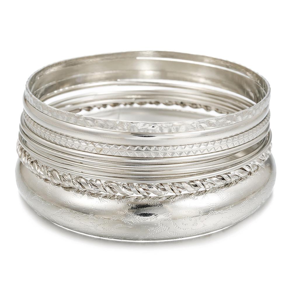 

10pcs Set Bohemia Water Ripple Smooth Surface Multi-layer Fold Wear Bangles for Women Exaggerated Personality Jewelry Sets Gifts