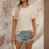 Women's Casual Fashion Round Neck Color Hollow Short Sleeve T,shirt Top