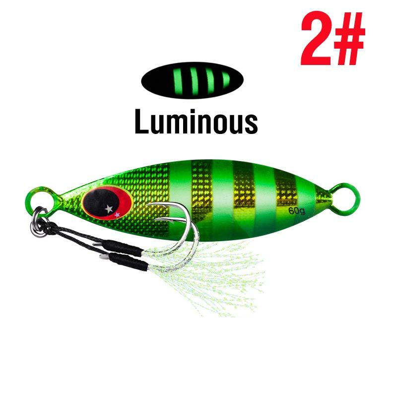 

Светящаяся металлическая джиг-блесна 60 г, жесткая искусственная биомиметическая приманка для тунца, окуня, для морской рыбалки, медленный джиггинг, рыболовные снасти
