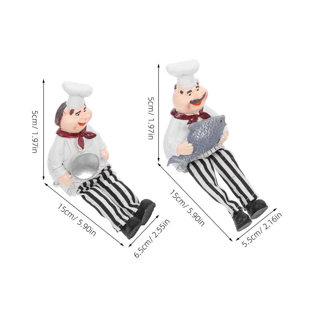 2 Stück Französische Kochfigur Figur Dekoration Harz Ornamente Küche Schlafzimmer Wohnzimmer Tischplatte Französischer Gewürz-Organizer