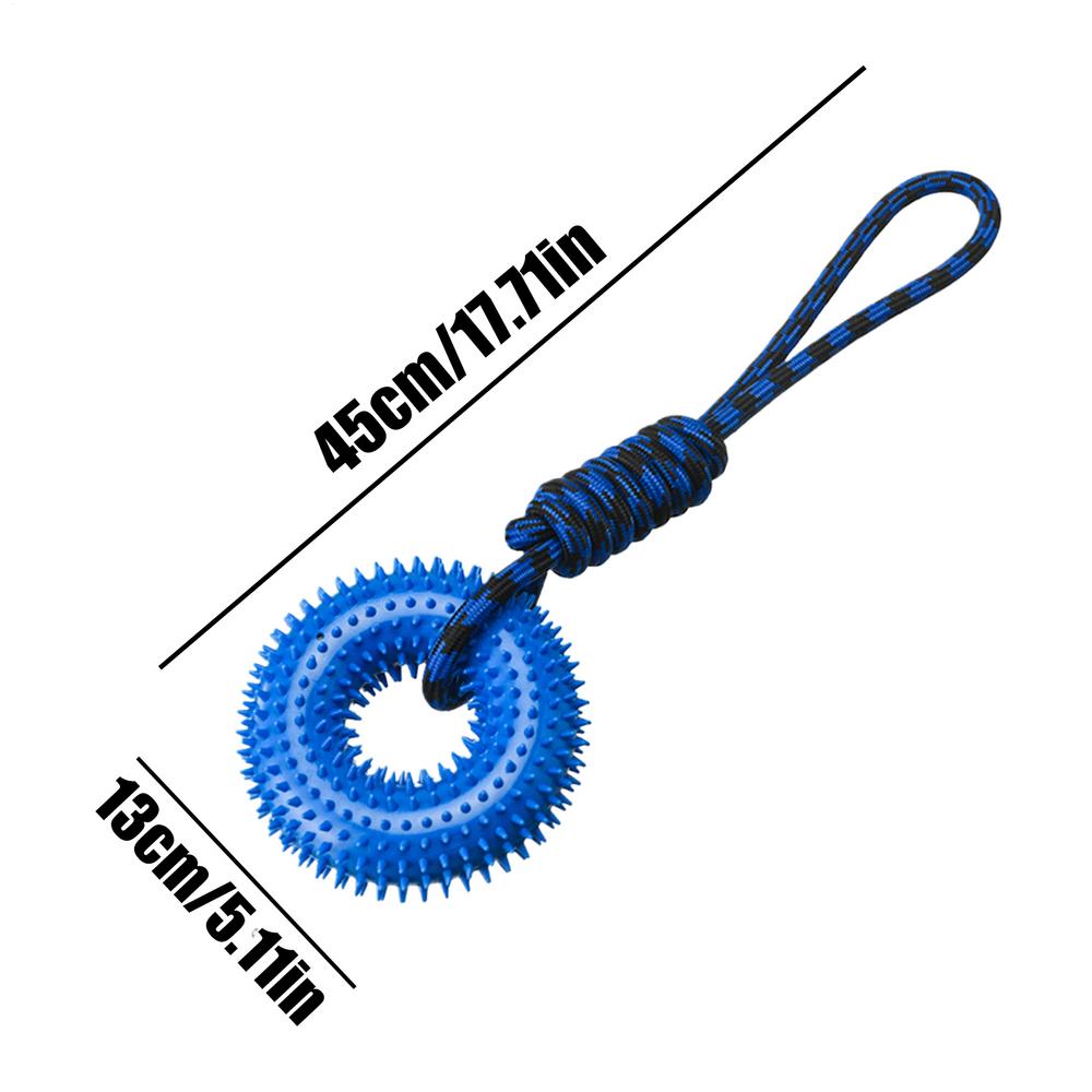 

Squeaky Toys For Dogs Spiky Ring For Chewers Aggressive Chew Indestructible Dog Toy With Rope For Puppy Teething Boredom Relief синий