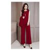 Women's Spring and Autumn Models Loose Plus Size Round Neck Short Sleeved + Long Sleeved Jacket + Loose Wide Leg Trousers Casual Wear Three Piece Set