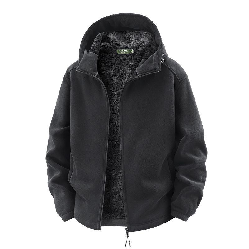 Men's Trendy Fleece Hooded Jacket: Warm, Thick, Casual Outdoor Coral Fleece for Autumn and Winter.