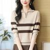 Women's Lapel Knitted Sweater Loose Sweater Polo Collar Knitted Sweater Long Sleeved Top