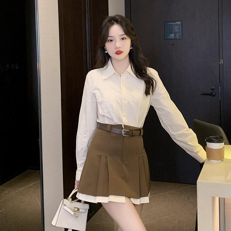 

Весеннее двухпредметное платье-рубашка с эффектом похудения талии и съемным поясом Small