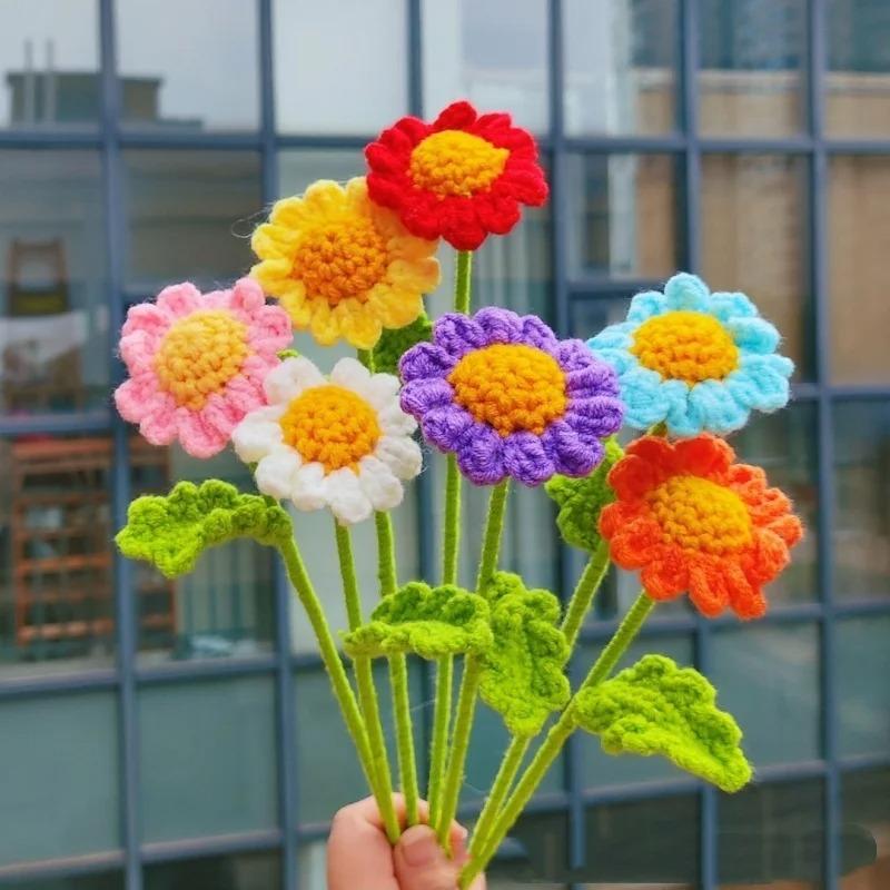 6pcs Chamomile daisies hand-knitted flowers weaving goddess festival woolen bouquet artificial flowers