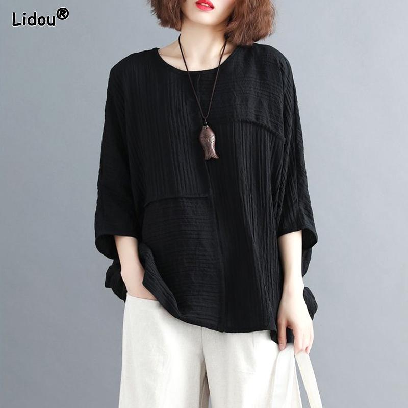 

Новая женская одежда с рукавом «летучая мышь», модная повседневная летняя тонкая асимметричная футболка с круглым вырезом, однотонная 4XL