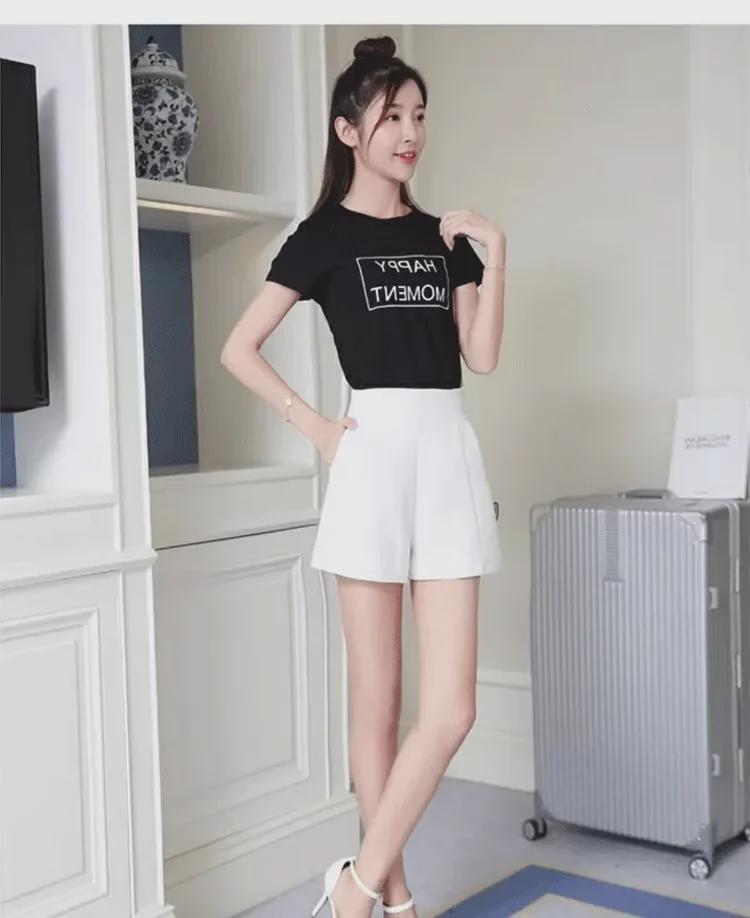 Women's White Wide-Leg High Waist A-Line Slim Suit Shorts for Spring/Summer 2024