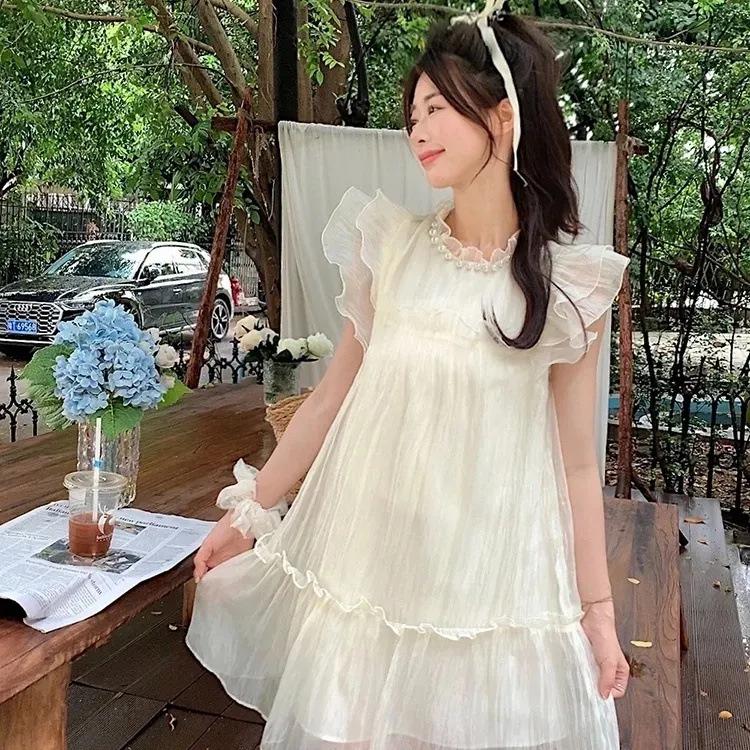 French Sweet Short Sleeve Summer Dress with Wood Ear Edge - Elegant and Age-Reducing Design for Women