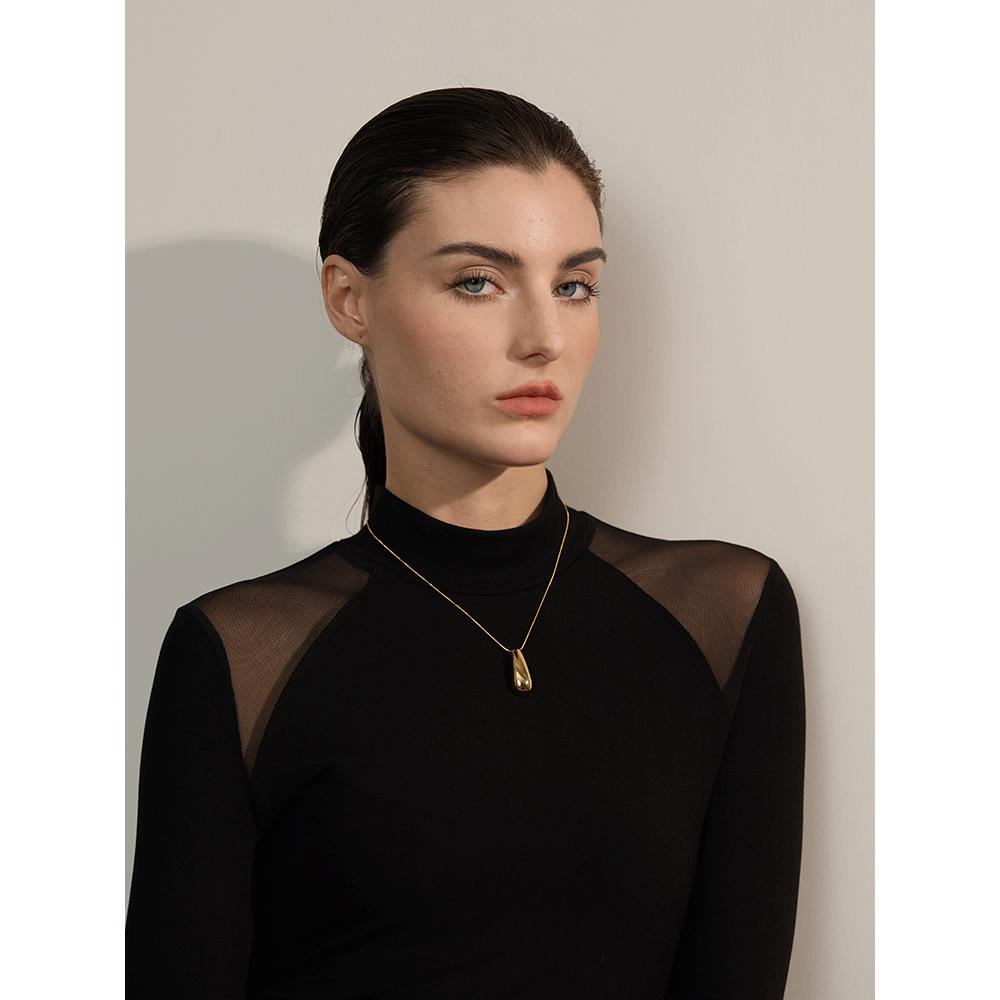 Yhpup Waterproof Metal Smooth Water Drop Pendant Collar Necklace Stainless Steel Metal Chain Statement Neck Jewelry Gift