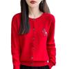 Korean Little Pony Embroidered Round-Neck Red Knit Cardigan: Women's Loose Fit High-End Style Sweater