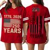 Women's Casual V Neck Jersey Shirt Short Sleeve Athletic Top 250th Anniversary Independence Day Printed T Shirt Loose Fit