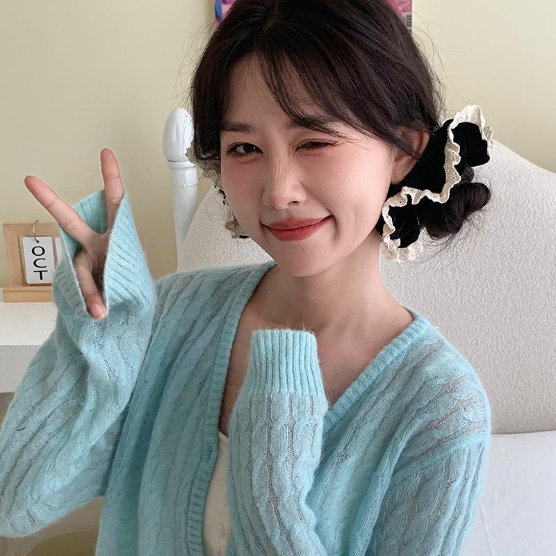 Korea Elegant Lace Velvet Scrunchies Women Girls Elastic Hair Rubber Band Accessories Tie Hair Ring Rope Headdress Headwear