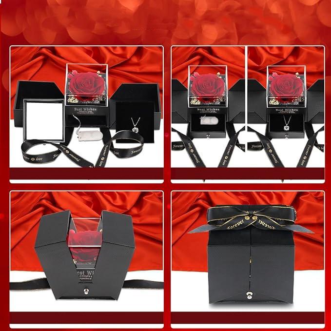 Eternal Flower Acrylic Drawer Rigid Jewelry Packaging Box with Square Design and Embossing for Valentine's Day High-End Gift