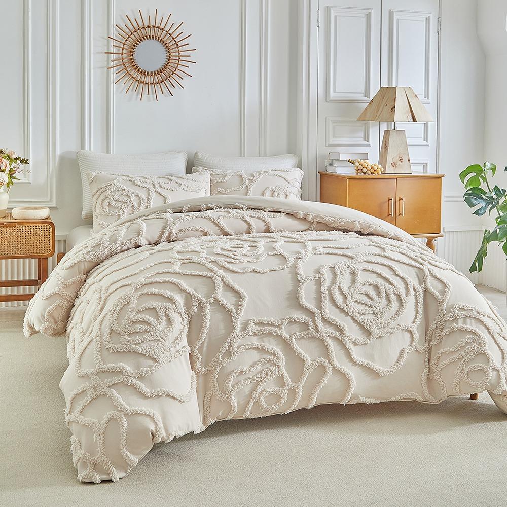 3D Rose Floral Tufted Duvet Cover Set High Quality Microfiber Bedding Set King Queen Size Soft Luxury Quilt Cover Pillowcases