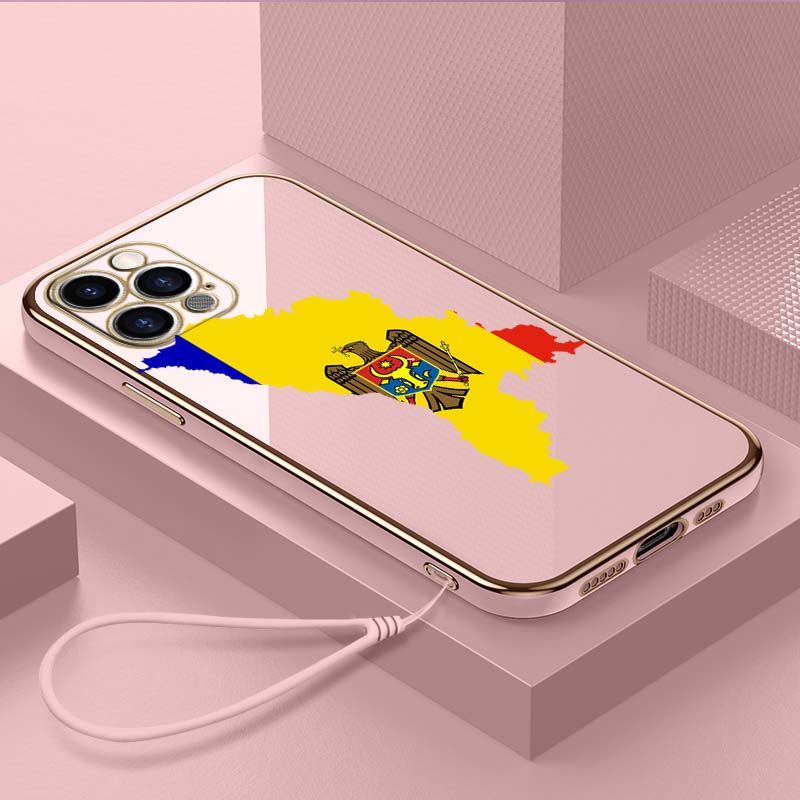 

Роскошный чехол для телефона из ТПУ с ремешком для iPhone 6 6s 7 8 Plus SE XR XS 11 12 13 14 15 Pro Max, мягкие чехлы A13, чехол с флагом Молдовы