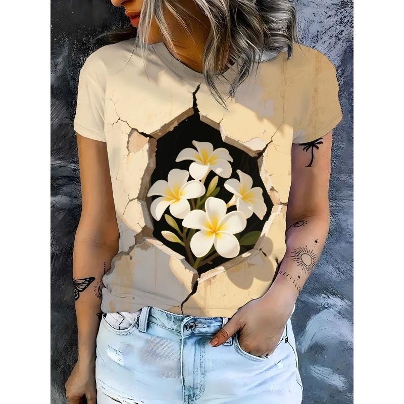 

Женская футболка 3D 3D печать Модная женская футболка с коротким рукавом и круглым вырезом Повседневный удобный топ 3XL