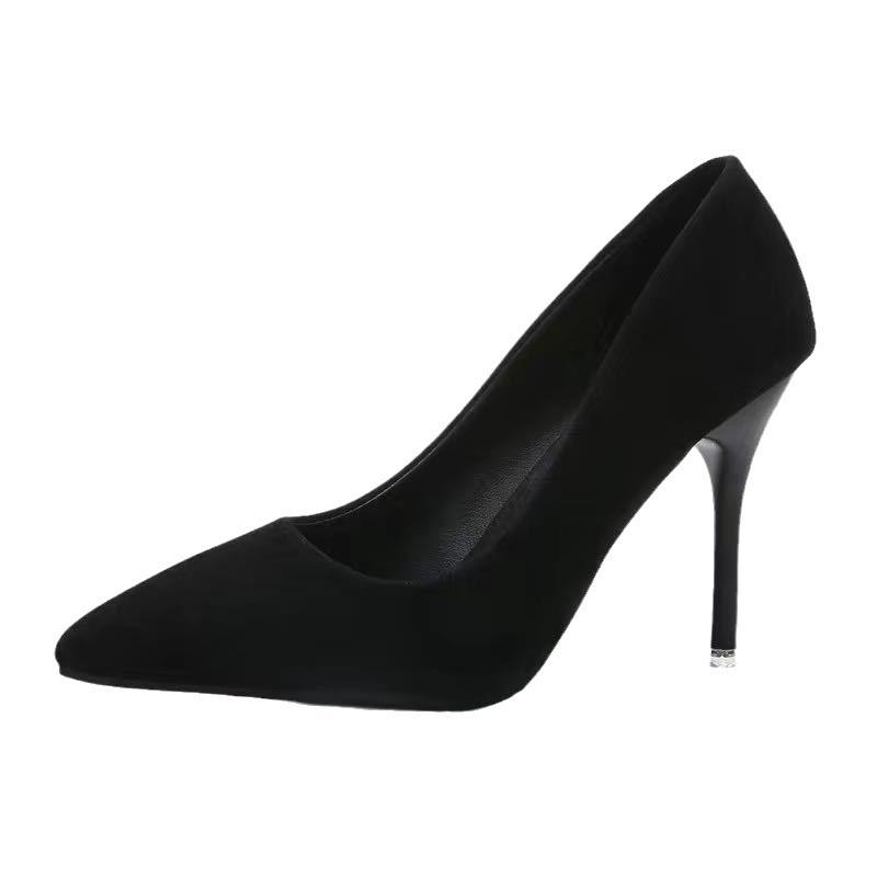 22 new student high heels etiquette bar mitzvah black suede pointed professional single shoes