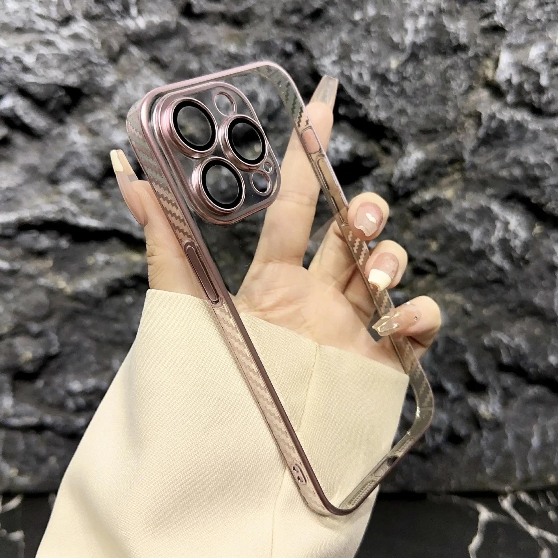 

Роскошный жесткий тонкий чехол из углеродного волокна для IPhone 15 14 13 12 Pro Max Plus 15Pro 14Pro 15Plus IPones, защитная задняя крышка для объектива for iphone13(6.1 )