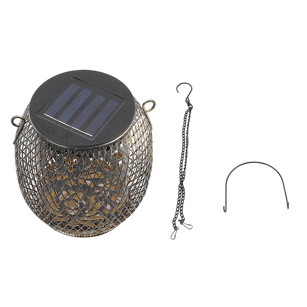 Hollow Out Solar Lantern Metal Iron Outdoor Waterproof Hanging Solar Lantern with Handle for Patio Garden Yard Porch