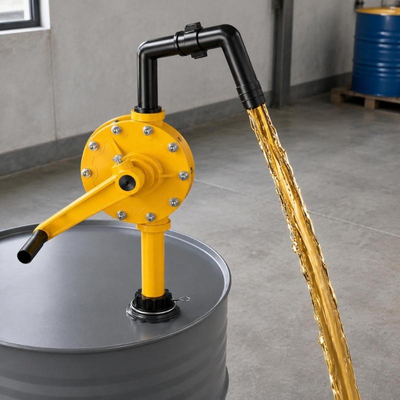Hand Crank Drum Pump for 15 30 55 Gallon Drums, Manual Rotary Liquid Transfer Pump with 2 Inch Bung Mount for Maintenance Transfer and Storage Service