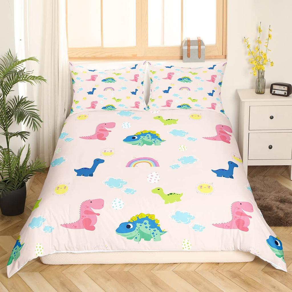 Cute Dinosaur Duvet Cover King Queen Kawaii Cartoon Wild Dino Bedding Set For Kids Boys Girls Jungle Animals Comforter Cover