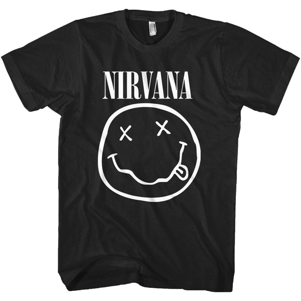 Men s Nirvana White Smile Face Logo Slim Fit T-shirt Small Black S