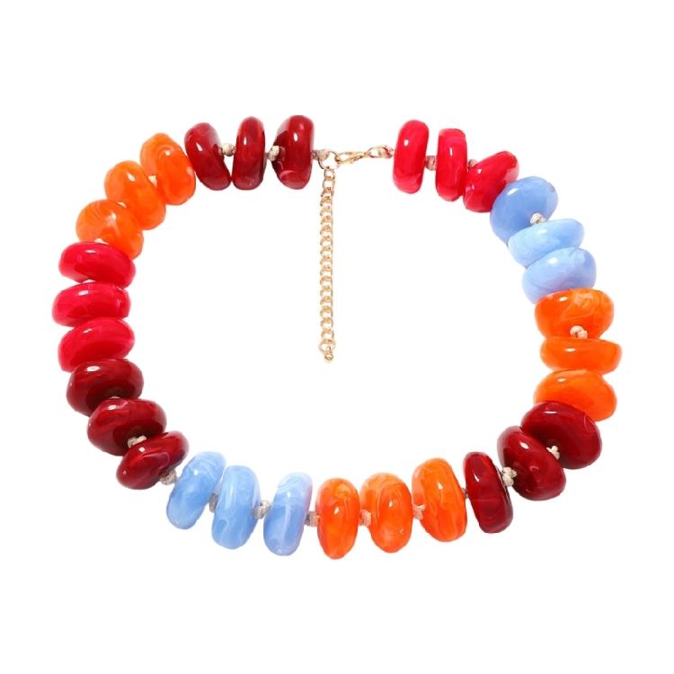 Resin Bead Strand Necklace With Color-Block Detail, Extender Chain Fit and Statement Styling for Daily Outfit Pairing