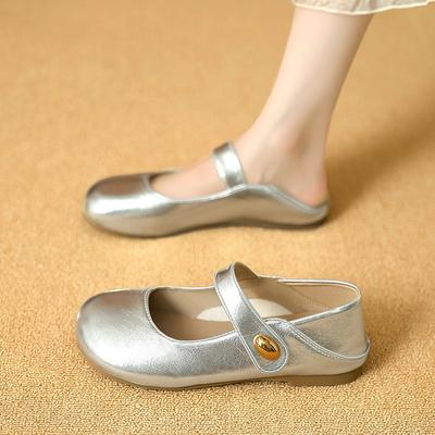 Damen Mary Jane Schuhe Runde Zehenpartie Flache Sohle Einteiliger Klettverschluss Zehensandalen Kleid Retro Alleskönner Frühling Herbst Einzelne Schuhe