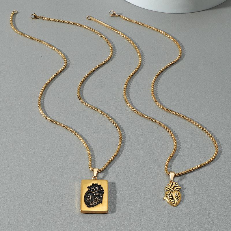 Gold and Silver Heart Couple Pendant Necklace - Fashionable Hip-Hop Valentine's Day Gift