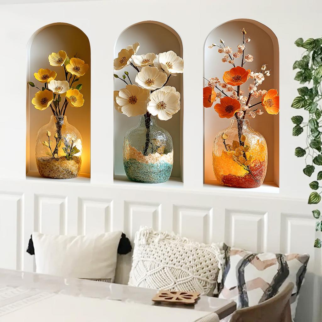 Simulated Three Color Glass Vase Study Room Bedroom Dining Room Background Wall Decorative Stickers
