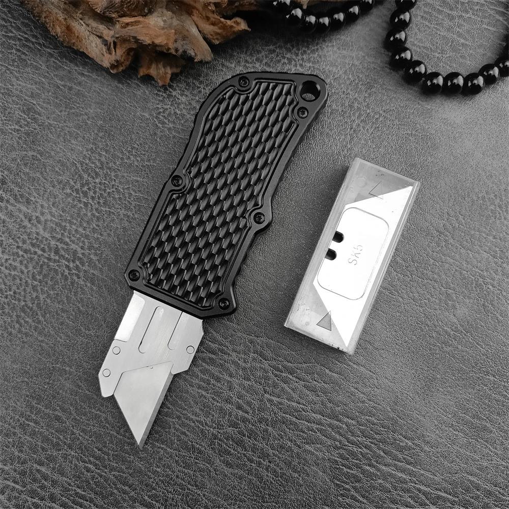 Boxs Cutter Outdoor Quick Open Folding Knife 440C Blade Aluminum Handle with 5PCS Replacement Blade Tactical Knife EDC Tool