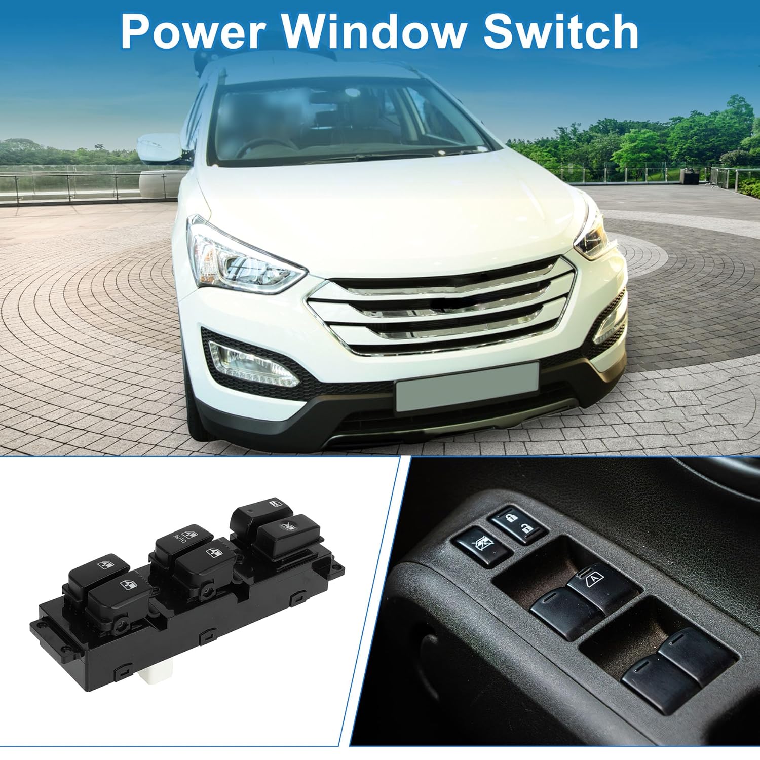Power Window Switch Front Left Driver Side Window Control Switch for Hyundai Santa Fe 2007-2012 Black
